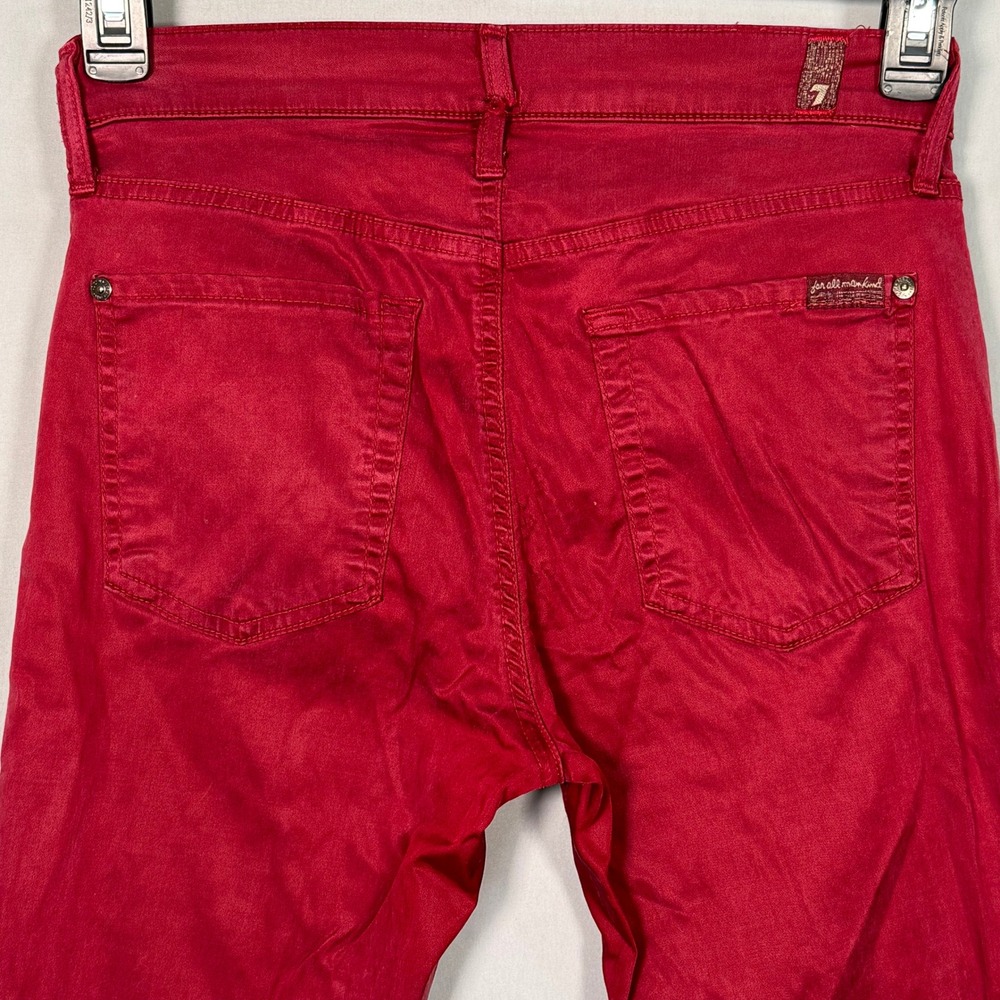 7 For All Mankind Ankle Gwen Red Skinny Jeans Raw Frayed Step Hem Size 27 - Picture 9 of 13
